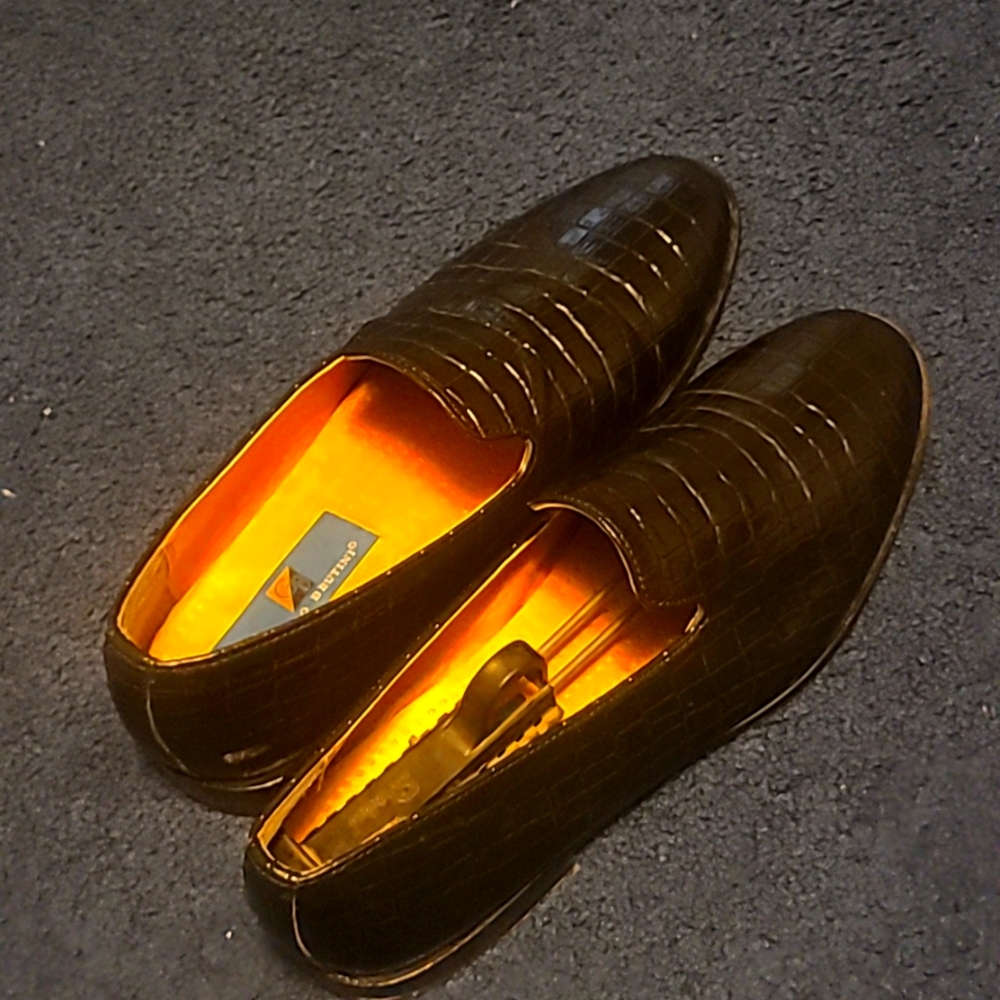 Custom leather black slip on dress shoes